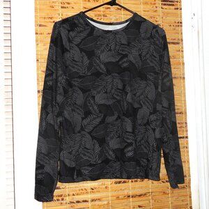 Hang Ten Dark Gray Leaf Pattern Long Sleeve Top w/Zippered Pocket *Tag Size: S